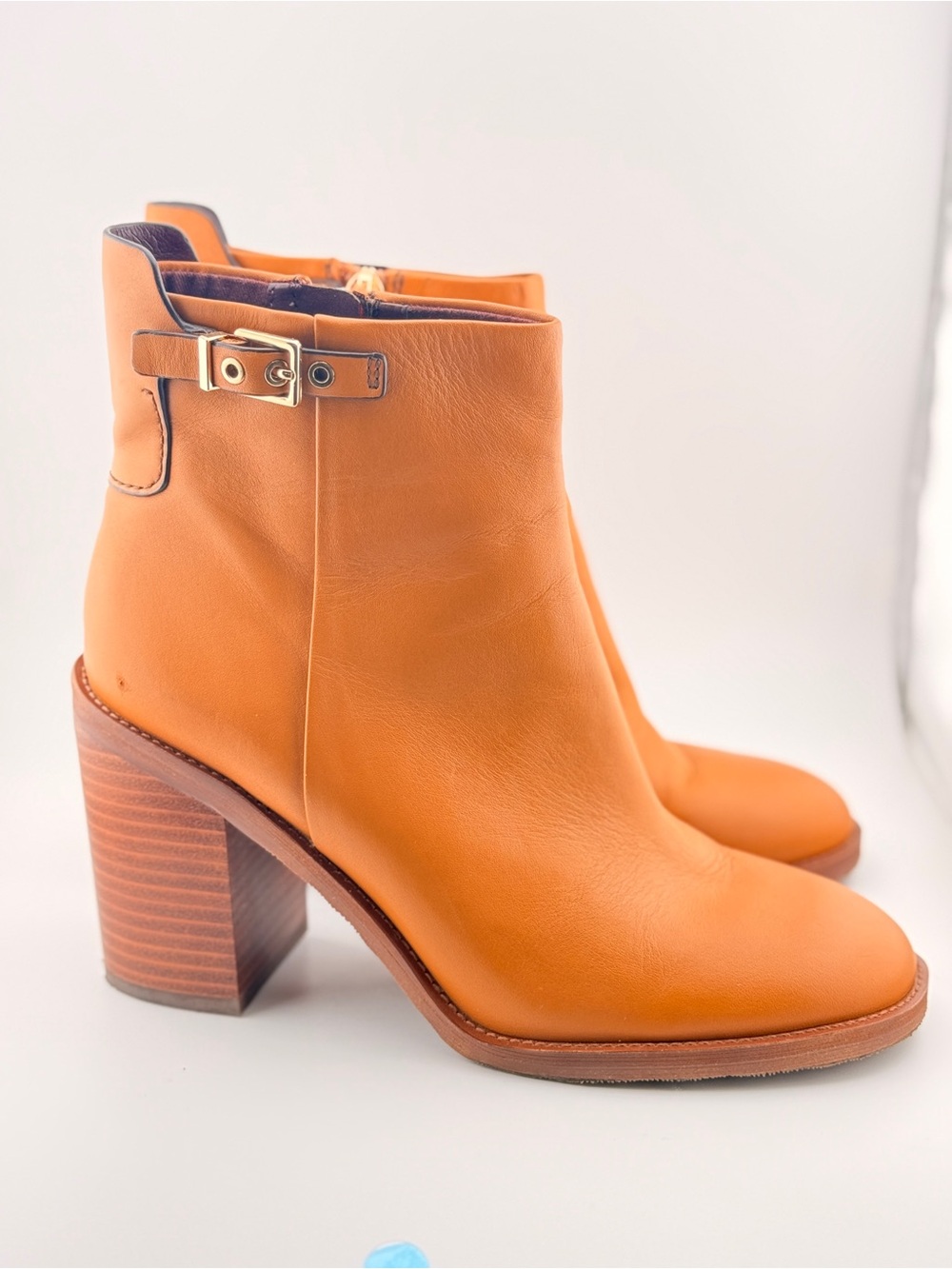 Franco Sarto Camel Tan Leather Block Heel Ankle Boots Size 8